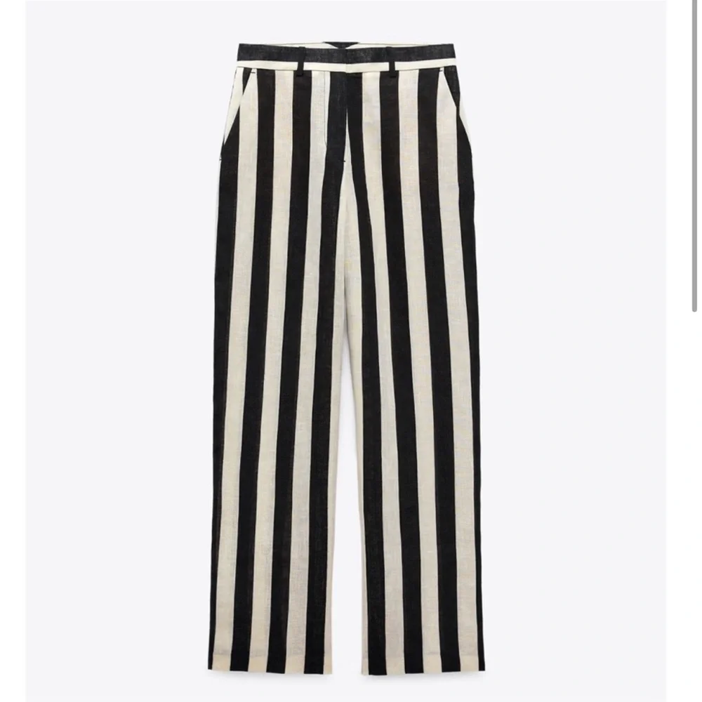 ZARA STRIPED STRAIGHT LEG LINEN PANTS